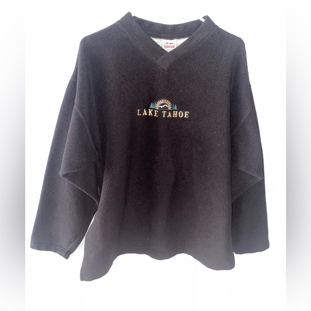 VNECK FLEECE SWEATER WITH LAKE TAHOE EMBROIDERY